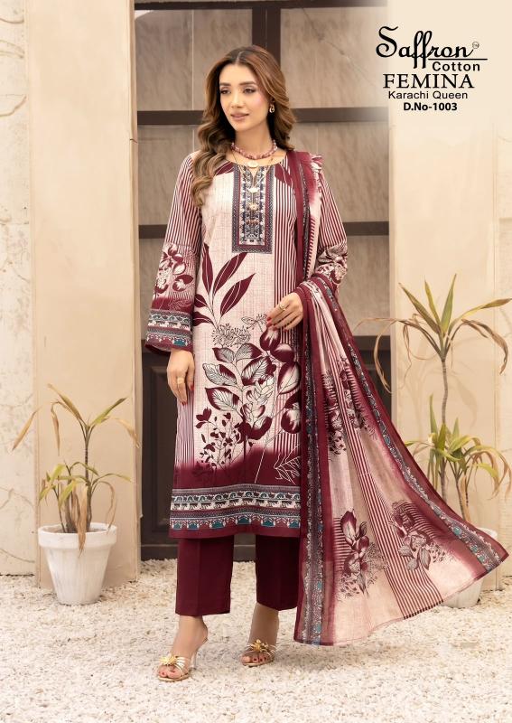 Saffron femina karachi queen vol 1 cotton dress materials wholesalers